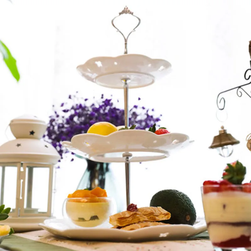 High Quality Zinc Alloy 2/3 Tier Cake Plate Stand Cupcake Fittings Silver Golden Wedding Party No Plate