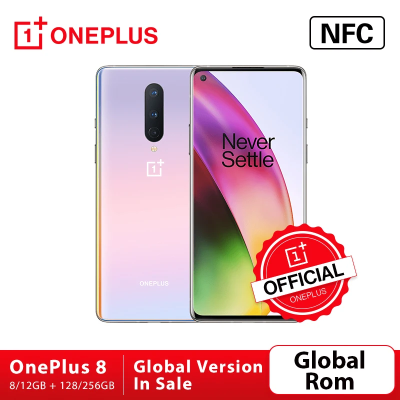 Global Rom OnePlus 8 5G Smartphone 8GB 128GB Snapdragon 865 Octa Core 6.55” 90Hz Fluid Display UFS 3.0 48MP Triple Cams WiFi 6