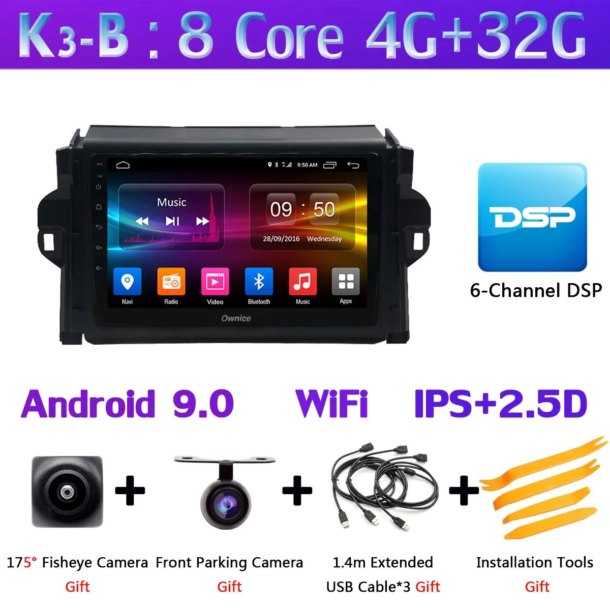K3-B 360°Camera Android 9,0 4+ 64G SPDIF DSP CarPlay автомобильный мультимедийный плеер для Тойота Королла gps радио головное устройство - Цвет: K3-B