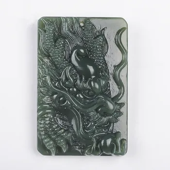 

Wholesale Chinese hand carved xinjiang Hetian qing jade Dragon pendant jade stone necklace Lucky Amulet couple fine jewelry gift