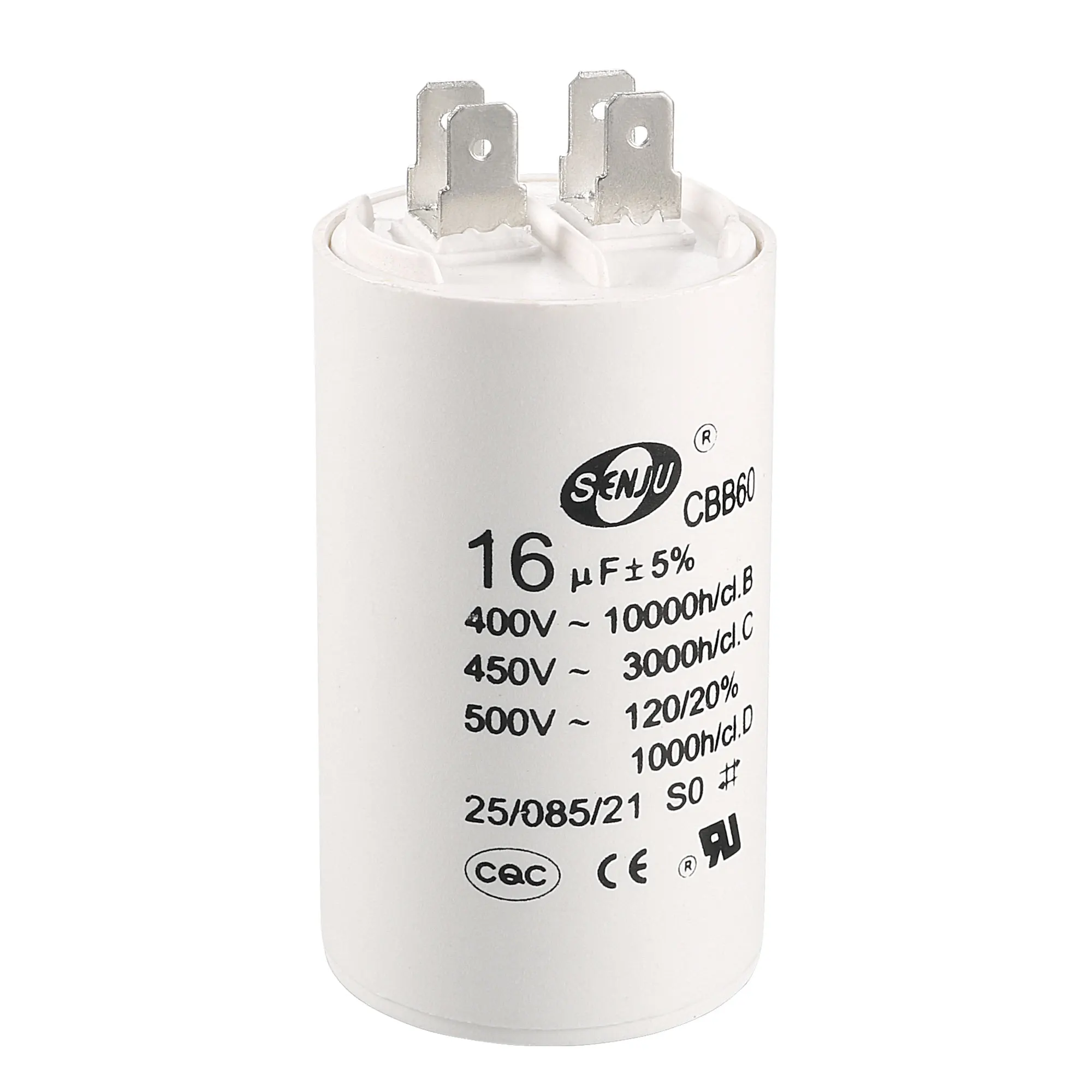 

1pcs CBB60 Run Capacitor 16uF 450V AC Double Insert 50/60Hz Cylinder 72x40mm White for Air Compressor Water Pump Motor