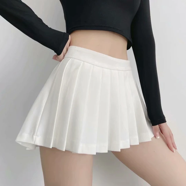 Falda plisada de cintura alta mujer, Sexy Vintage negra, faldas de tenis coreanas, Falda corta blanca informal de verano - Mobile