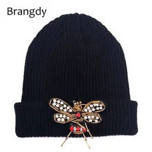 Brangdy Women Bee Knit Beanie Hat Winter Autumn for Ladies Slouchy Cotton Ribbed Skullies Beanies Cap Novelty Bonnet Femme Gorro