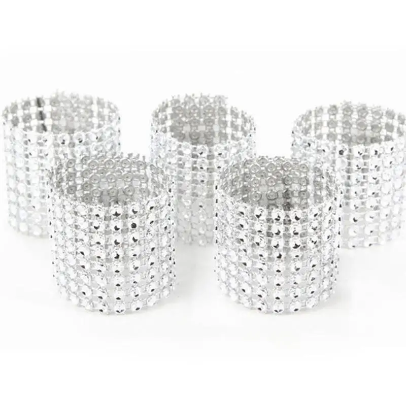 Anillo de plata para servilleta dorada, 10 Uds., hebillas para sillas, decoración para evento de boda, artesanías, lazos de diamantes de imitación, suministros de fiesta hechos a mano