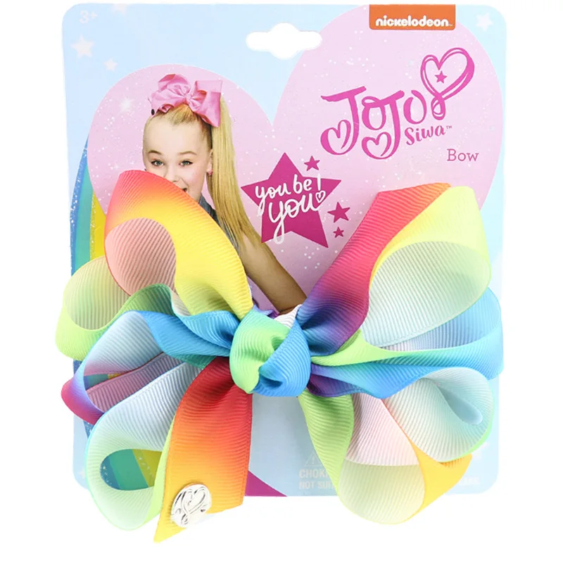 " JoJo Siwa бант зажим для волос Дети ручной работы металлическим принтом Радуга лента узел Джамбо Шпилька Модные аксессуары для волос для девочек