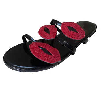 

SAGACE Fashion Sexy Rhinestone Mouth Pattern Flip Flop Slippers Women Summer Plus Size Comfort Flat With Slipper Footwear