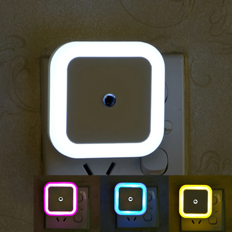 LED Night Light 110V 220V EU US Plug Light Sensor Control Mini Square Night Lights For Children Kid Living Room Bedroom Lighting