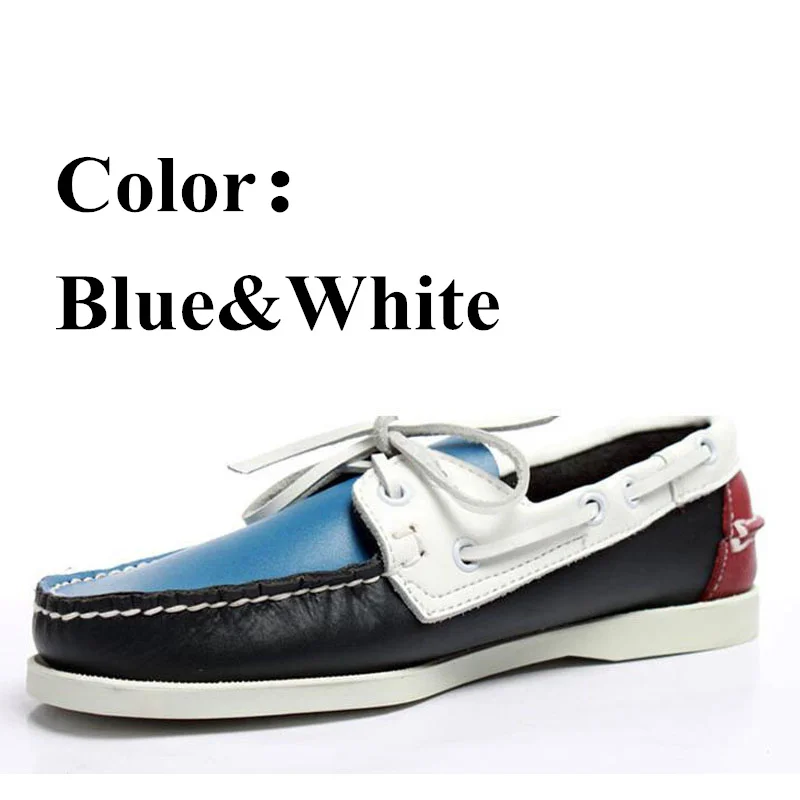 Мужская и женская повседневная обувь из натуральной кожи; туфли-лодочки с кисточками; классические лоферы; Мокасины на шнуровке; обувь для вождения; английская обувь на плоской подошве; 2019A040 - Цвет: Blue-White