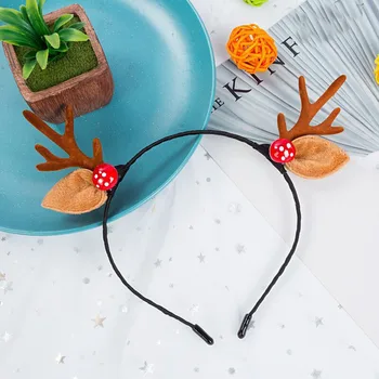 

Reindeer Horn With Berry Ear Mushroom Headwear Christmas Party Elk Deer Antler Hairband Xmas New Year Headband Hair Hoop
