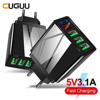 

QC 3.0 USB Charger Fast Charging 3 USB Ports LED Screen Charger For Phone For iPhone Max 3.1A For Samsung S10 US EU Plug Adapter