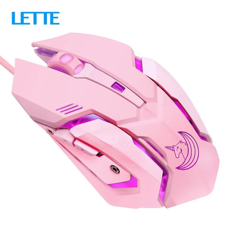 

Girl Pink Gaming Mouse 3200dpi Unicorn Backlight Inner Stylish Beautiful 4 Level DPI Wired Women Mice for Office Games Gift