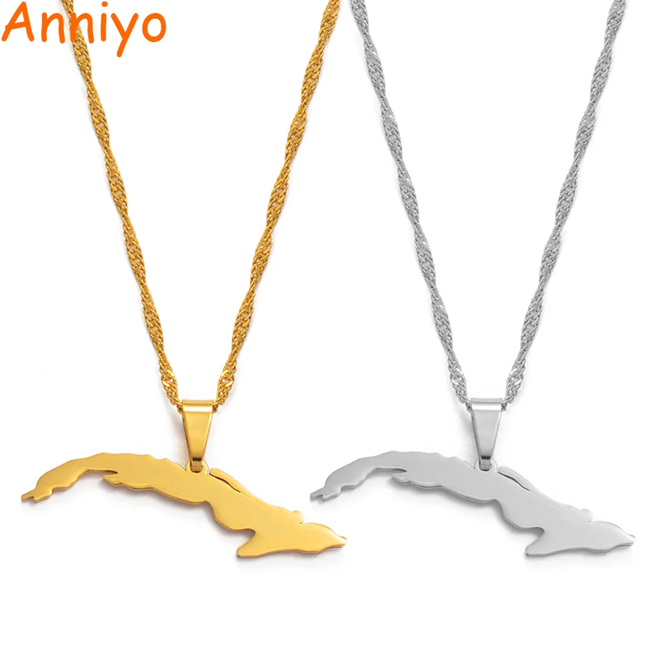 Anniyo(золотой или серебряный цвет) маленький размер куба карта ожерелья для женщин, карта Куба Шарм кулон ювелирные изделия с тонкой цепочкой#007121