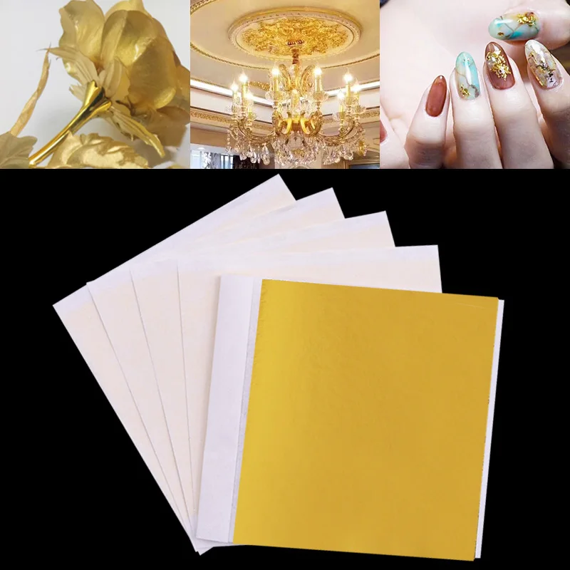 14*14cm 100Pcs Imitation Silver Gold Leaf Paper Gold Foil Sheets Gilding Copper Foil Papers Leaf Leaves Sheets DIY Craft Decor