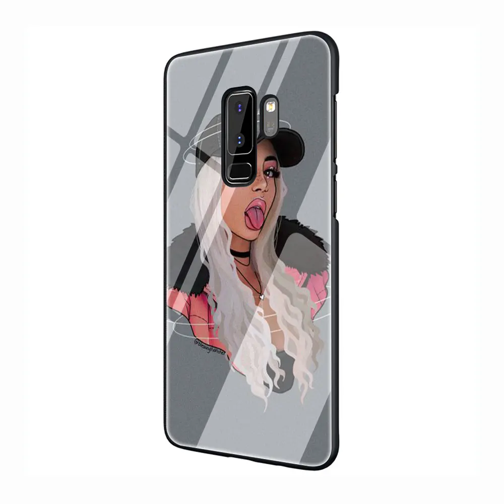 G7 Billie Eilish 13 девушка закаленное Стекло TPU черный чехол для Galaxy S7 Edge S8 S9 плюс S10 Note 8, 9, 10, A10 20 30 40 50 60 70 - Цвет: G7