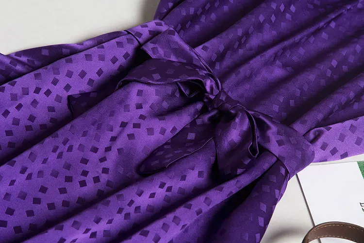 Elegant Purple Jacquard Satin Collar Waistband Mid