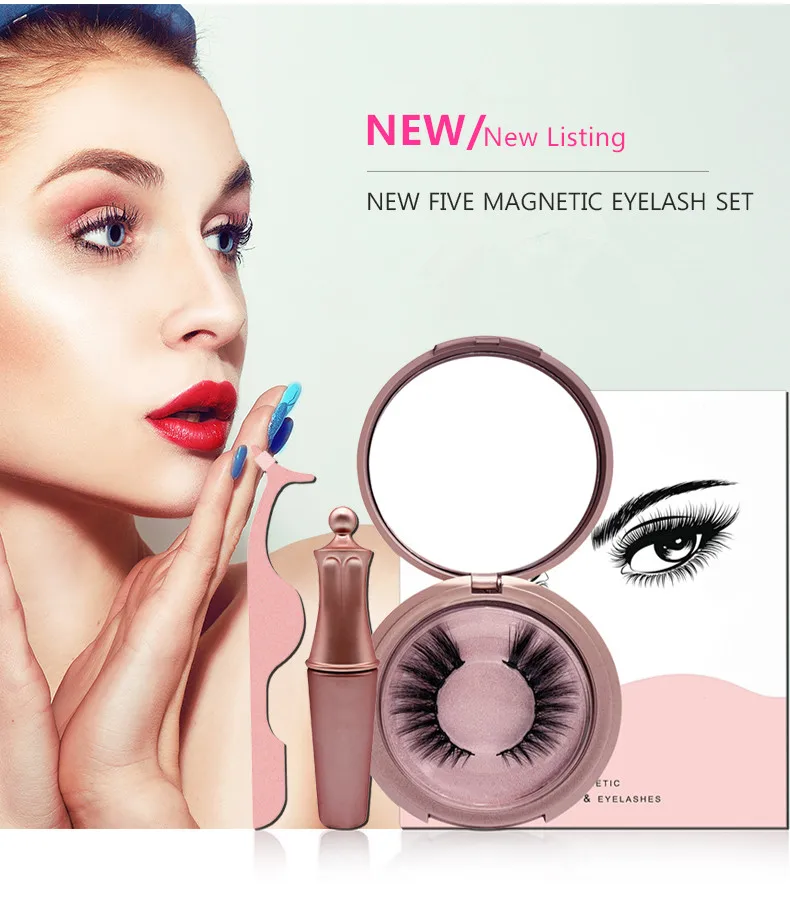 Magnetic Eyelashes With 5 Magnet eyelashes, Magnetic eyeliner, Magnetic False Eyelashes And Eyelash Curler Set Gift Box