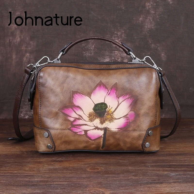Женская Винтажная сумочка ручной работы Johnature из мягкой воловьей кожи с