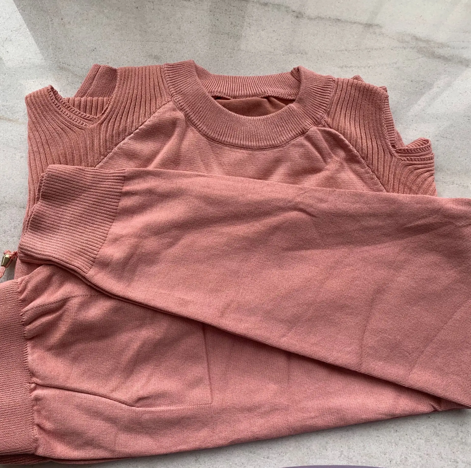 Комплект из двух предметов, женский спортивный костюм, вязаный свитер и штаны, комплект из 2 предметов, осенне-зимний комплект из 2 предметов, наряды для женщин - Цвет: Розовый