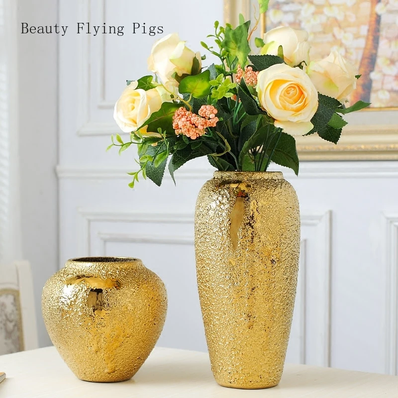 Modern light luxury home TV cabinet wine cabinet decoration ceramic vase flower insert creative art gold plating display stand