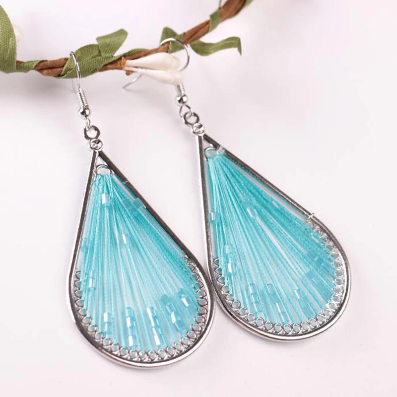 Серьги женские ручной работы узел нить висячие серьги-крючки в форме листа Перу