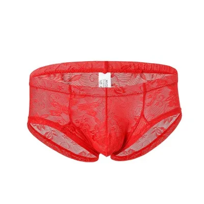 VANSTINBUM боксеры шорты сексуальные мужские ультратонкие прозрачные трусы Cueca Masculina дышащие мужские кружевные экзотические U Pouch нижнее белье - Цвет: red