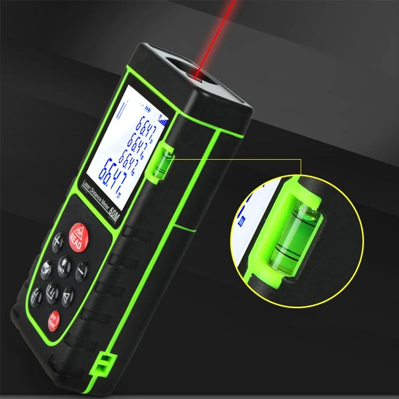 HLZS-40M Meter Range Finder Measure Handheld Digital Distance Area Volume With Bubble Level Measure Tool