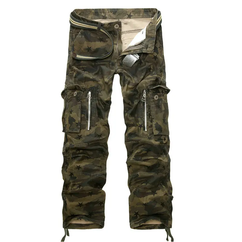 Мужские брюки-карго, мужские камуфляжные тактические хлопковые брюки, повседневные мужские брюки-карго для бега, брюки с несколькими карманами, военные прямые брюки