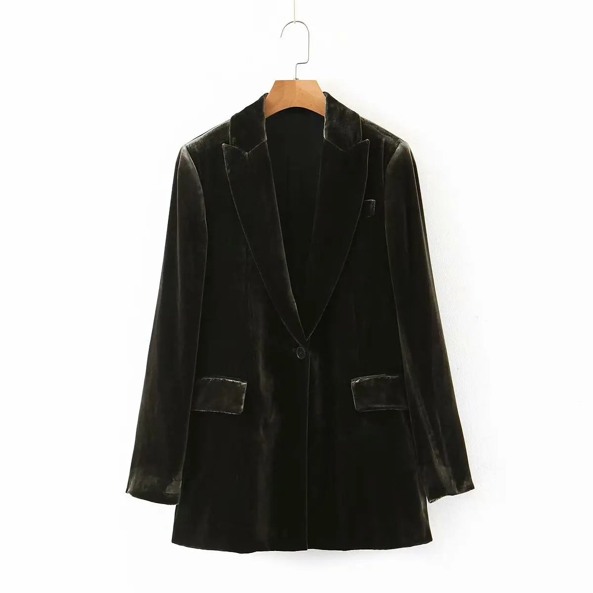only jacket Зимний бархатный костюм, женский Длинный блейзер на одной пуговице, прямые брюки с высокой талией, винтажный офисный комплект - Цвет: only jacket