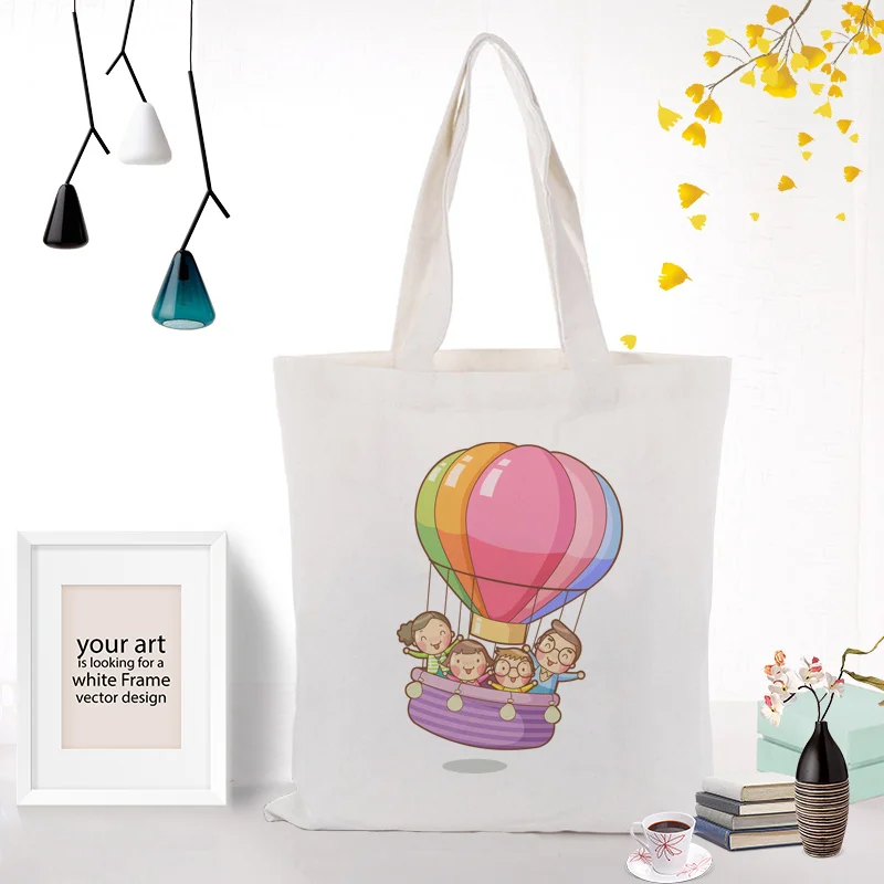BALLOON050 Холщовая Сумка-тоут с рисунком из мультфильма, сумка-шоппер с текстовым узором, складная сумка для покупок, сумка с принтом логотипа на заказ, повседневное использование Ec - Цвет: BALLOON050