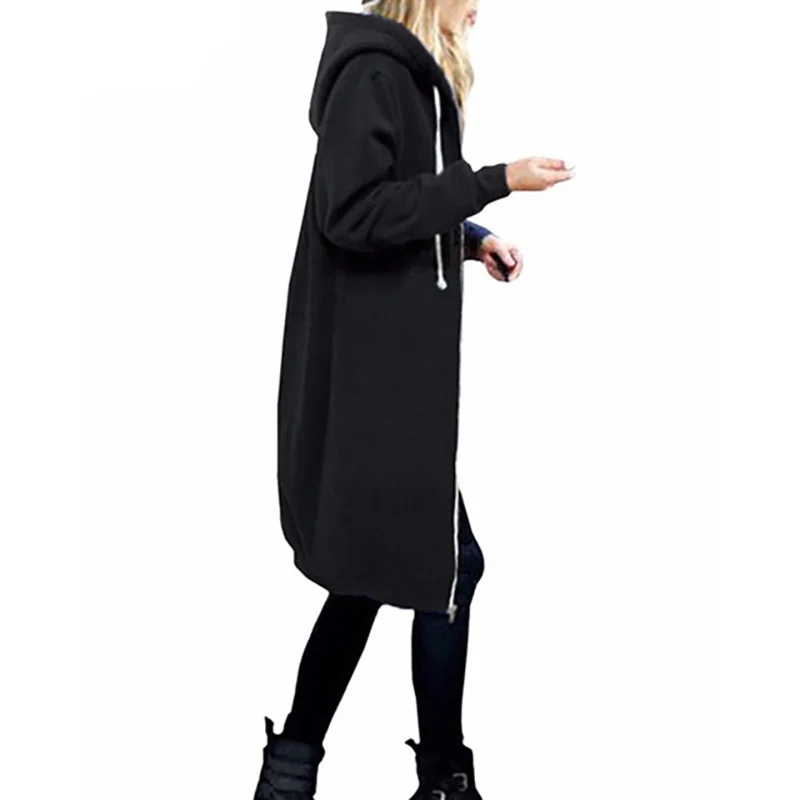 Womens Hoodies Pullover Sweatshirts Female Hoodies Cotton Casual Long Coat Solid Zip-up Streetwear Warm Plus Size Hoodie Fashion