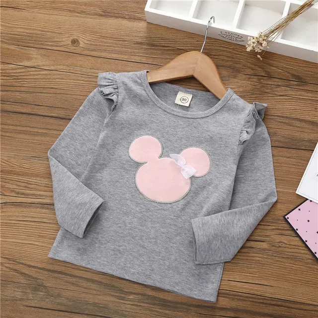 2-6Year Baby Girls Long Sleeve T-shirt Bottoming Shirt Children Spring and Summer Autumn Long Sleeves Cartoon T-shirt Kids T0723-gray