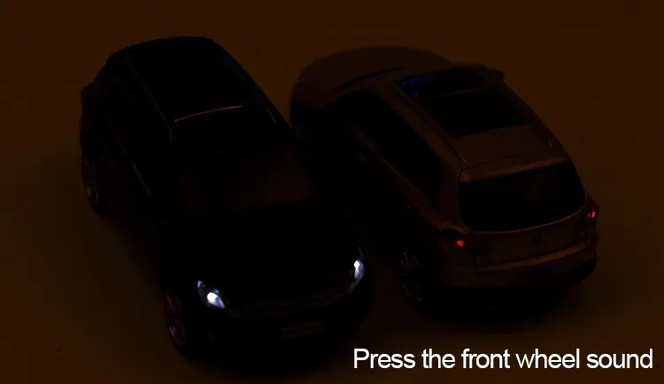 1:32, немецкая модель автомобиля VW Tiguan, литая под давлением, модель автомобиля из Золотого Металла, оттягивающая назад, модель автомобиля с подсветкой, игрушка в подарок для детей