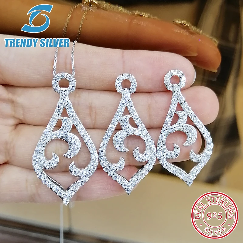 

elegant women's s925 pure sterling silver jewelry necklace pendant earring sets certified original beauty accessories for women