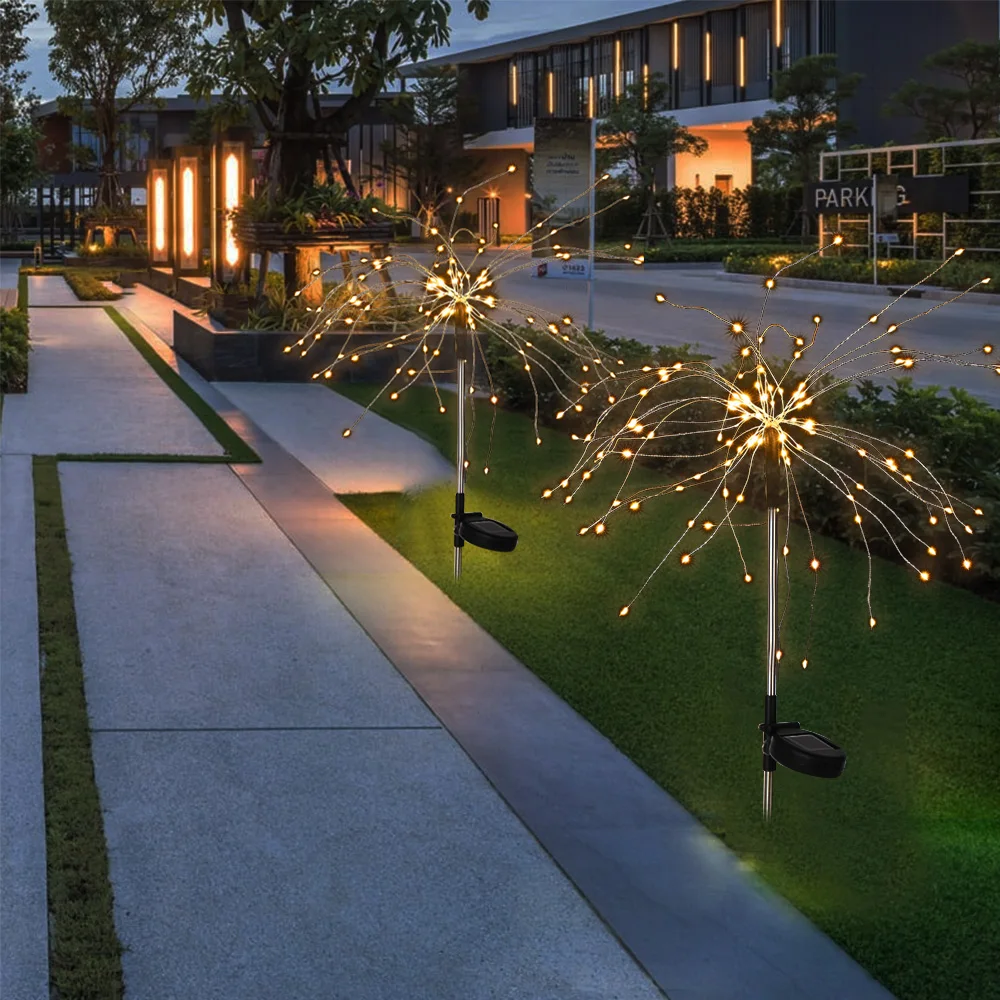 

2Pcs Solar Powered String Light Outdoor Decorative Fireworks Lights 120 LEDs Solar Lawn Light Landscape Lamp for Garden Patio