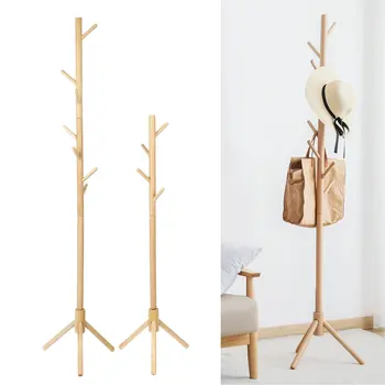

123cm/173cm Wooden Floor Coat Rack Living Room Furniture Bedroom Clothes Hanger Hooks Standing Storage Holder Organizer