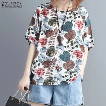 

2020 Summer Floral Printed Shirts ZANZEA Vintage Casual O Neck Blouse Women Short Sleeve Blusas Female Tunic Tops Chemise Female
