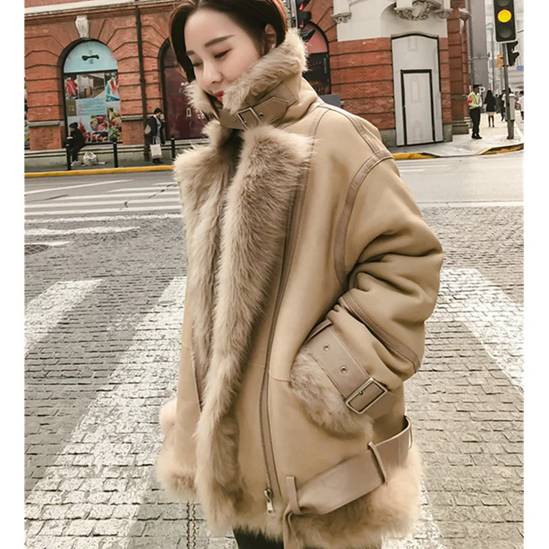 Зимнее Новое кожаное пальто женское длинное пальто свободного кроя высокого качества из овечьей кожи куртки мотоциклиста