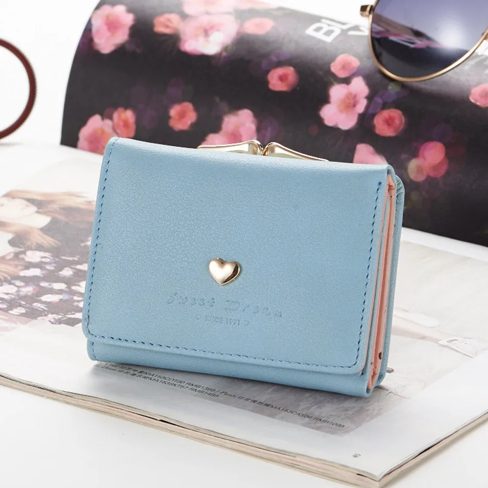 

Women Wallet Small Purse Female Cute Mini Leather Lady Wallet Short Heart Decoration Coin Money Bag Walet For Women Portomonee