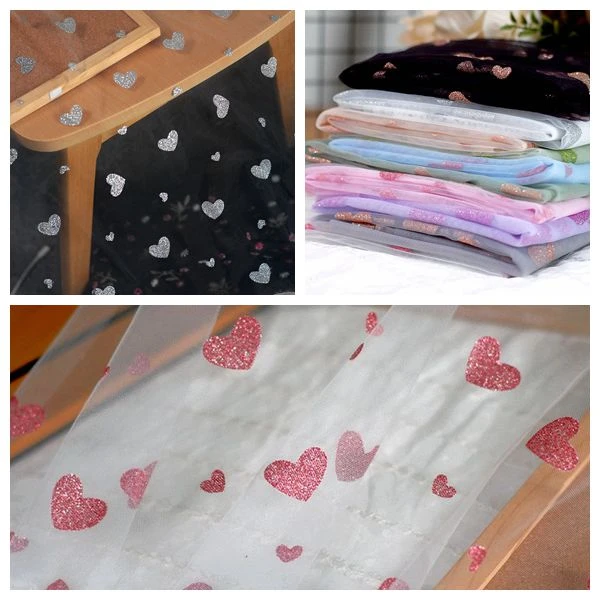 Mesh Fabric Glitter Cloth Heart Pattern Sewing for Wedding Tutu Dress  Crafts DIY