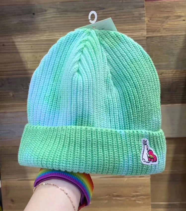 FR2 Tie-dye Beanie Winter Hats For Women Ladies Men Warm Fxxking Rabbits Cuffed Skull Cap Bonnet Autumn Knitted Hip hop Skullies - Цвет: Green