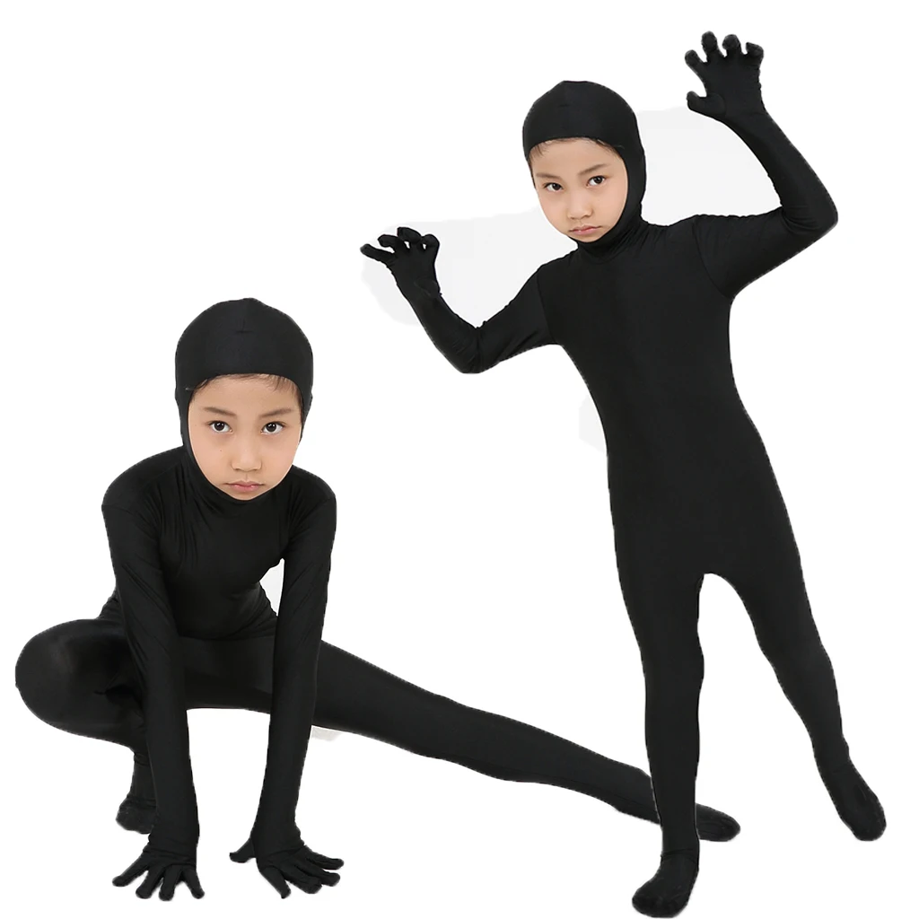 Kids Cosplay Jumpsuit Invisible Costume Spandex Skin Tight Unitard Halloween Party Dancing Bodysuit S-L