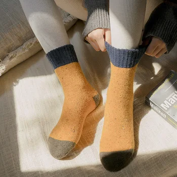 

10 Colors Retro Thickening Women Socks Autumn Winter Rabbit Wool Patchwork Socks Female New Japanese Tube Sock Students Hosiery