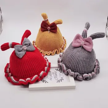 

Baby Hat Girls Toddler Stripe Print Hats With Bowknot Design Casual Caps Autumn Winter Warm Headwear Outfits Newborn Hats Hot