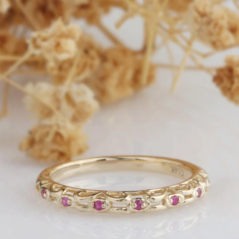 Veryins 14k 585 Yellow Gold Natural Red Ruby Stack Half Eternity Wedding Band for Women Anniversary Gift | Украшения и аксессуары