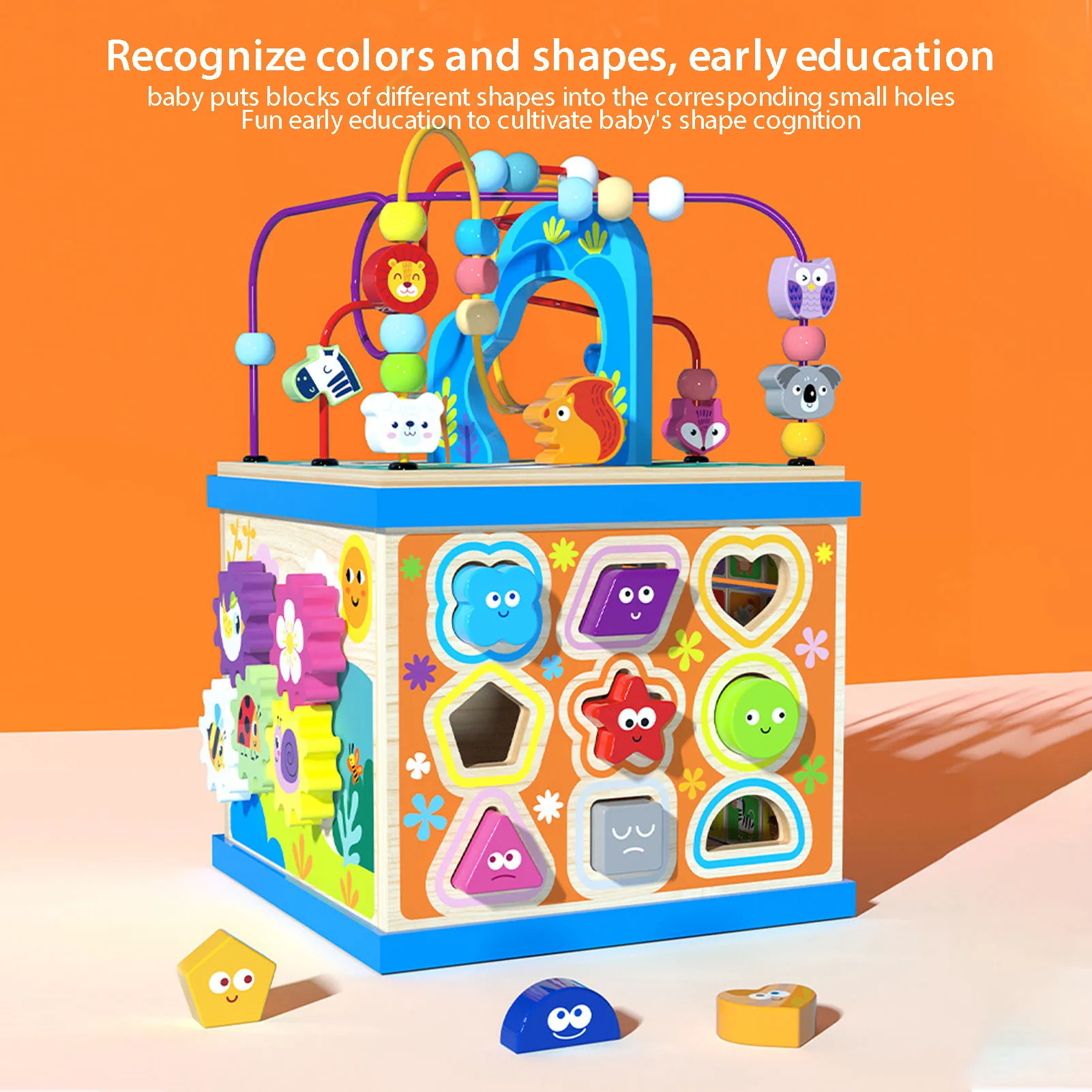 Wooden Bead Maze Activity Play Cube Activity Center Learn Puzzle Toy Colorful Wooden Bead Maze Roller Coaster Activity Cube Toys 3