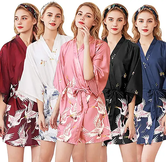 Women Silk Satin short Wedding Bride Bridesmaid Robe Kimono Robe Feminino Bath Large Size Peignoir Femme Sexy Bathrobe
