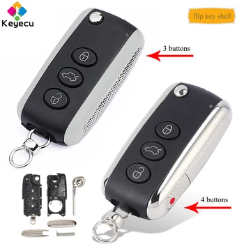 

KEYECU Flip Remote Control Car Key Shell Case With 3/ 4 Buttons - FOB for Bentley Continental GT GTC Flying Spur Mulsanne Arnage
