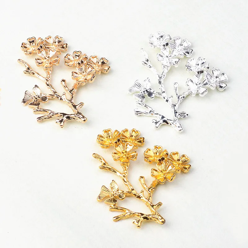 

SEA MEW 10 PCS 52*44mm Metal Alloy Gold Silver Rhodium Plated Branch Flowers Connectors Charm For Jewelry Making