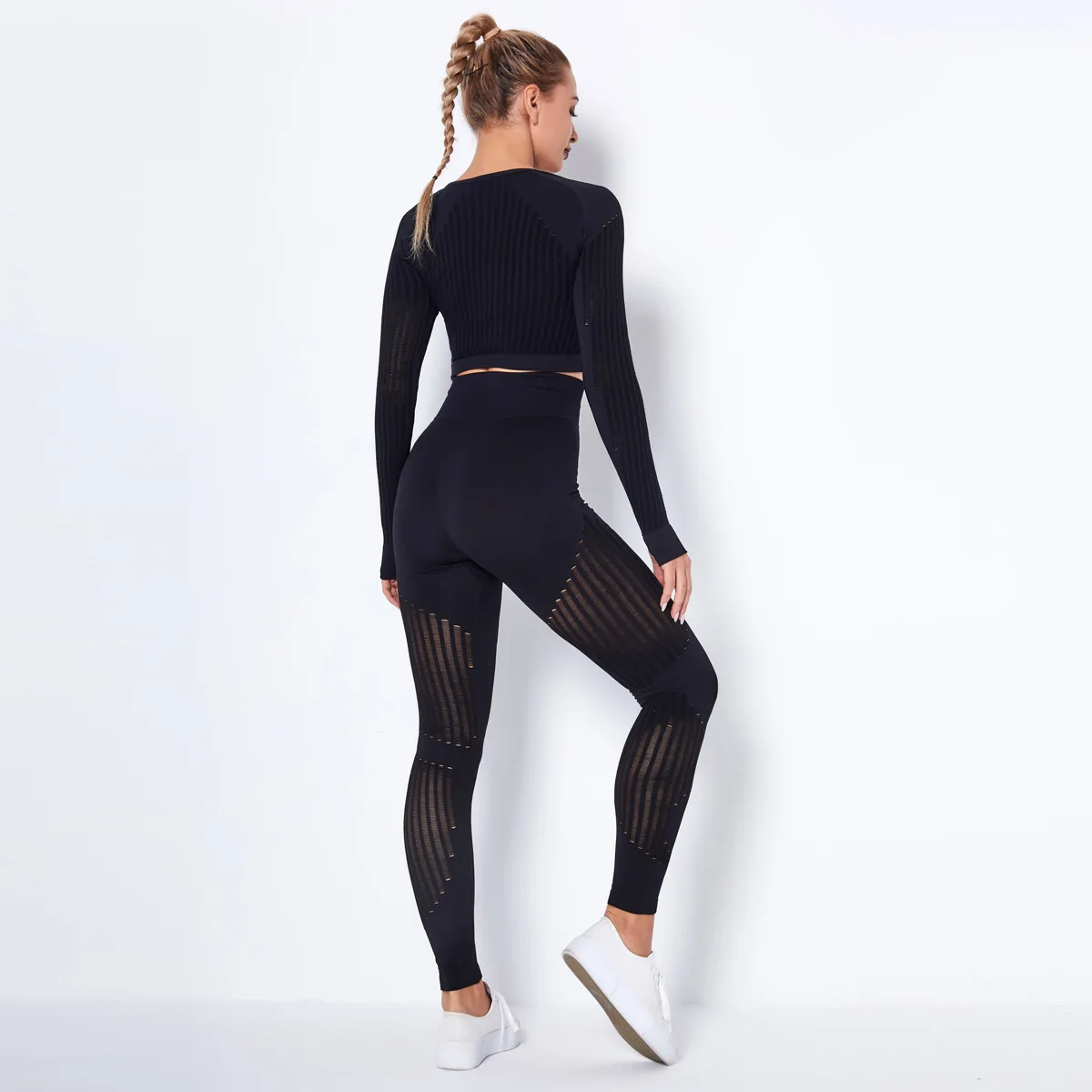 2021 Sexy hollowed-out sweatshirt Seamless cut blouse long-sleeved Fitness Yoga shirt Gymnasium exercise shirt exercise shirt white pants