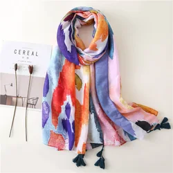 2022 Autumn Winter Ink Painting Tassel Viscose Shawl Scarf lady High Quality Print Pashminas Stole Muslim Hijab Echarpe Foulard